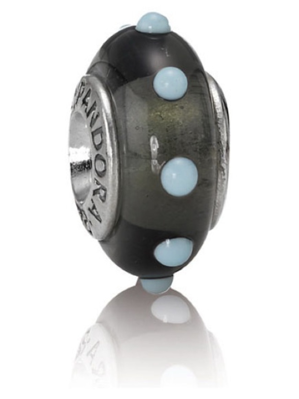 Pandora Ret. Black and Light Blue Murano Glass Seeing Spots Charm - 790631 Rare